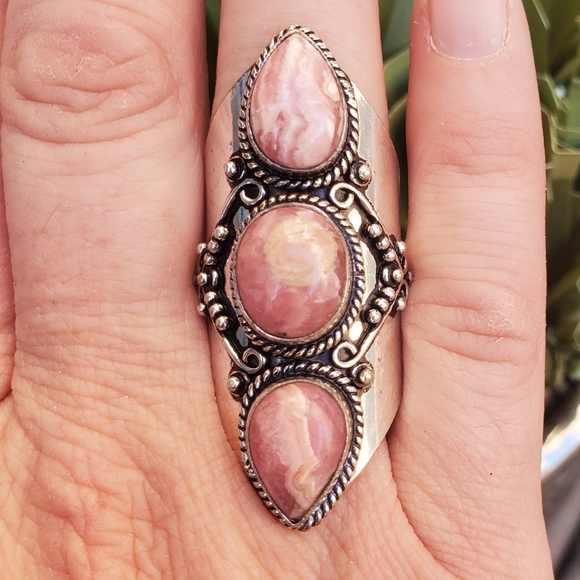 New Rhodochrosite 925 Silver Statement Ring. - Picture 11 of 16